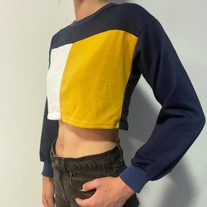 Navy colorblock long sleeve crop top, S